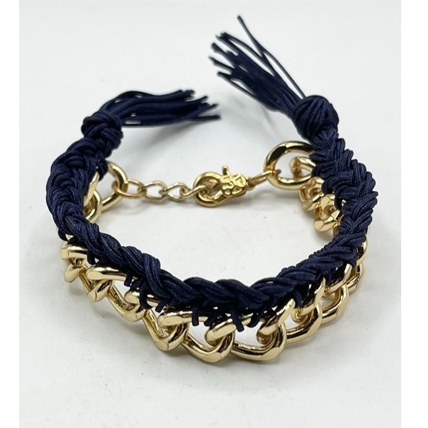 Vintage blue navy braided gold chain bracelet