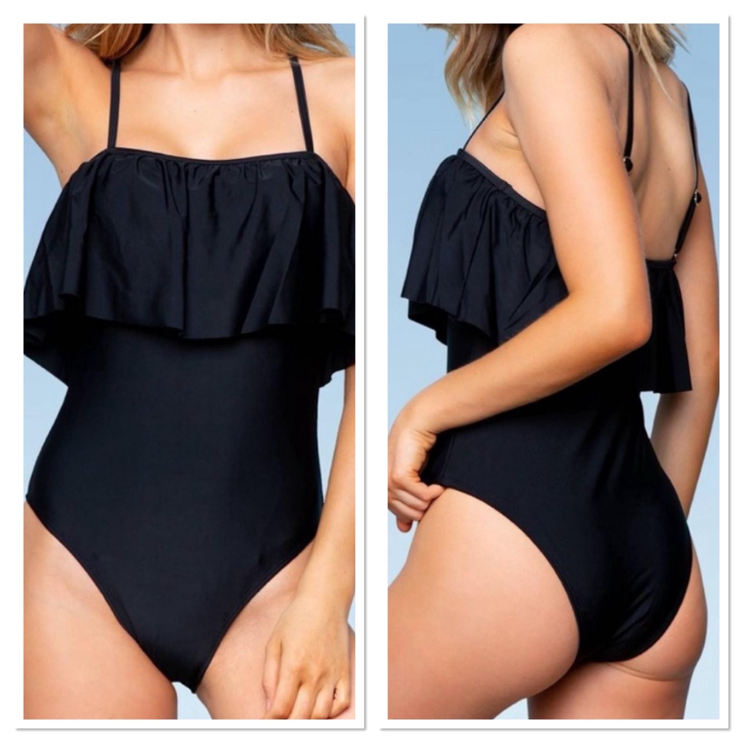 Sugar Coast Lolli Black Swimsuit One Piece Ruffle Top Black Medium