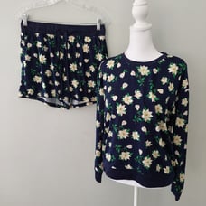 Draper James pajama loungewear set Medium blue with white floral pattern
