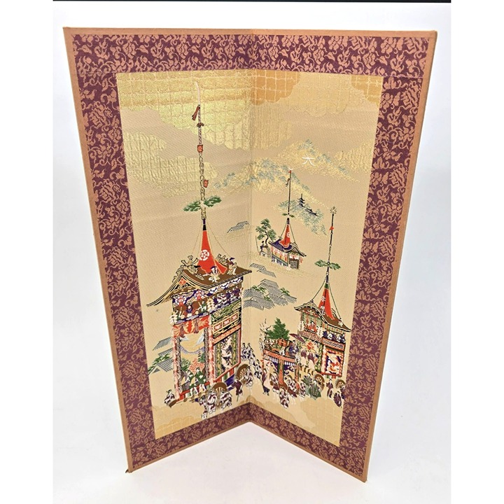 Japanese Folding Screen Decor Traditional Festival Artwork Gold Purple je176