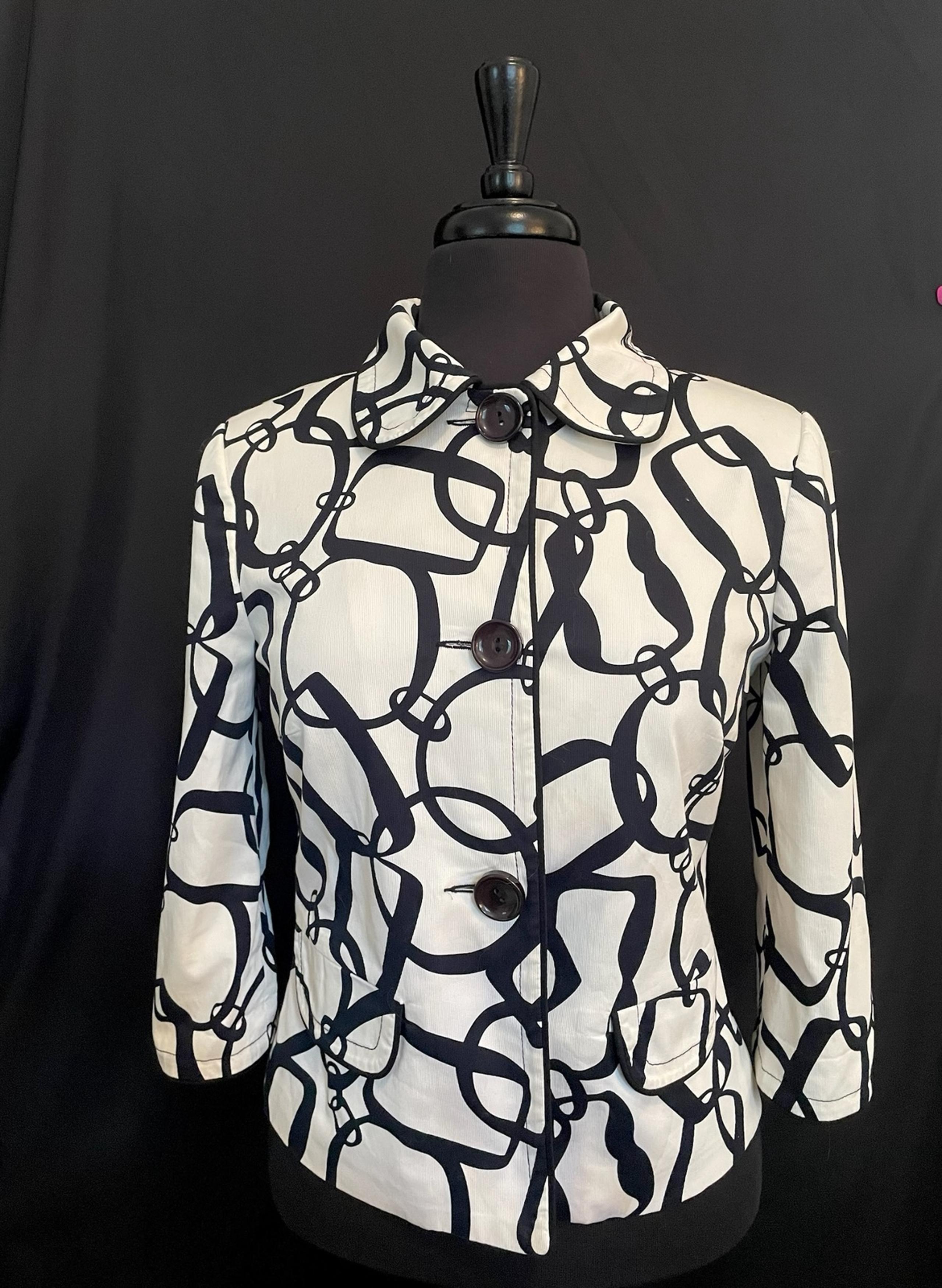 Trina Turk Black and White Graphic Print Lightweight Blazer Size 8