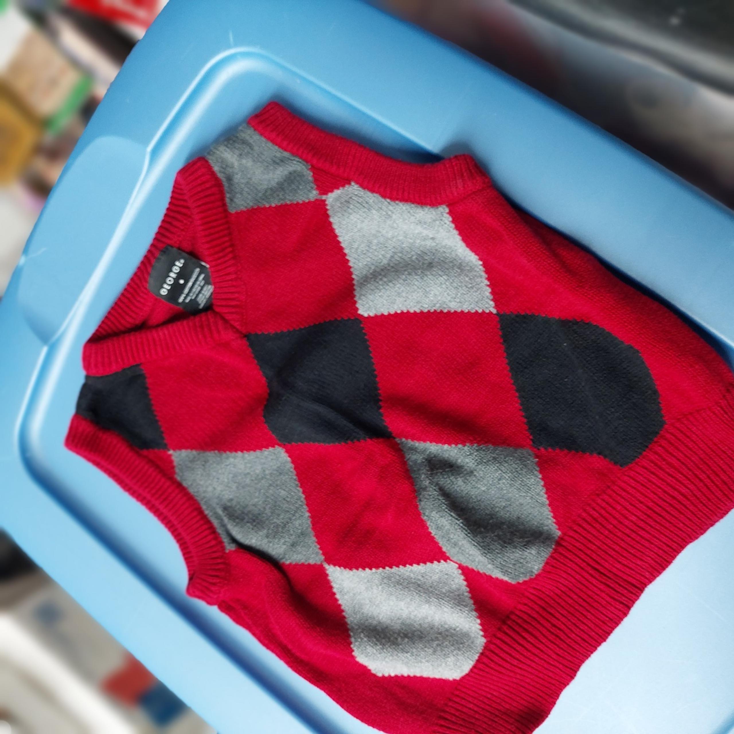 George Vintage Boys Kids Red Argyle Vest Sleeveless