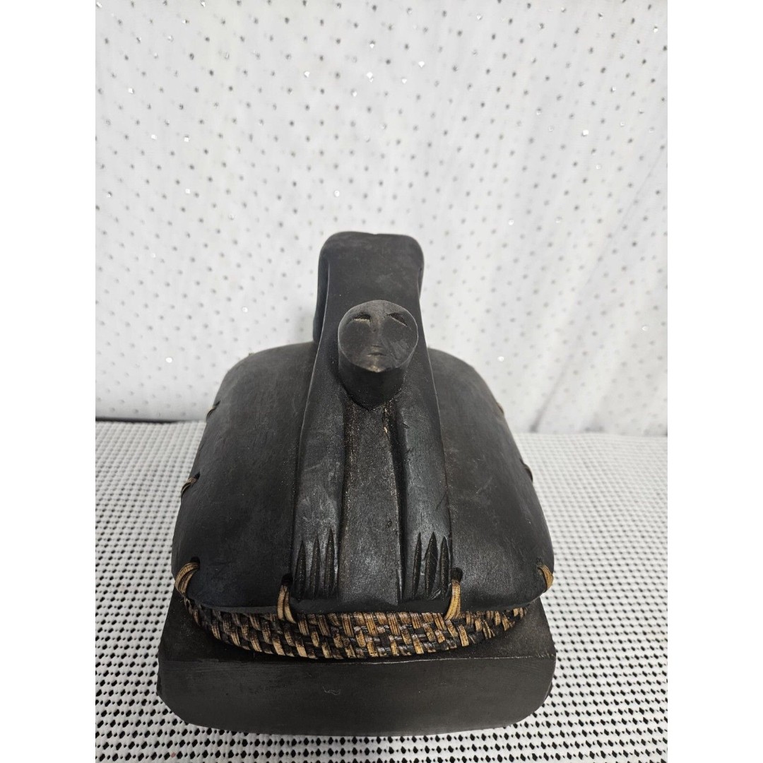 VTG Hand-Carved Tribal Wooden Box with Lid Featuring Human Figure