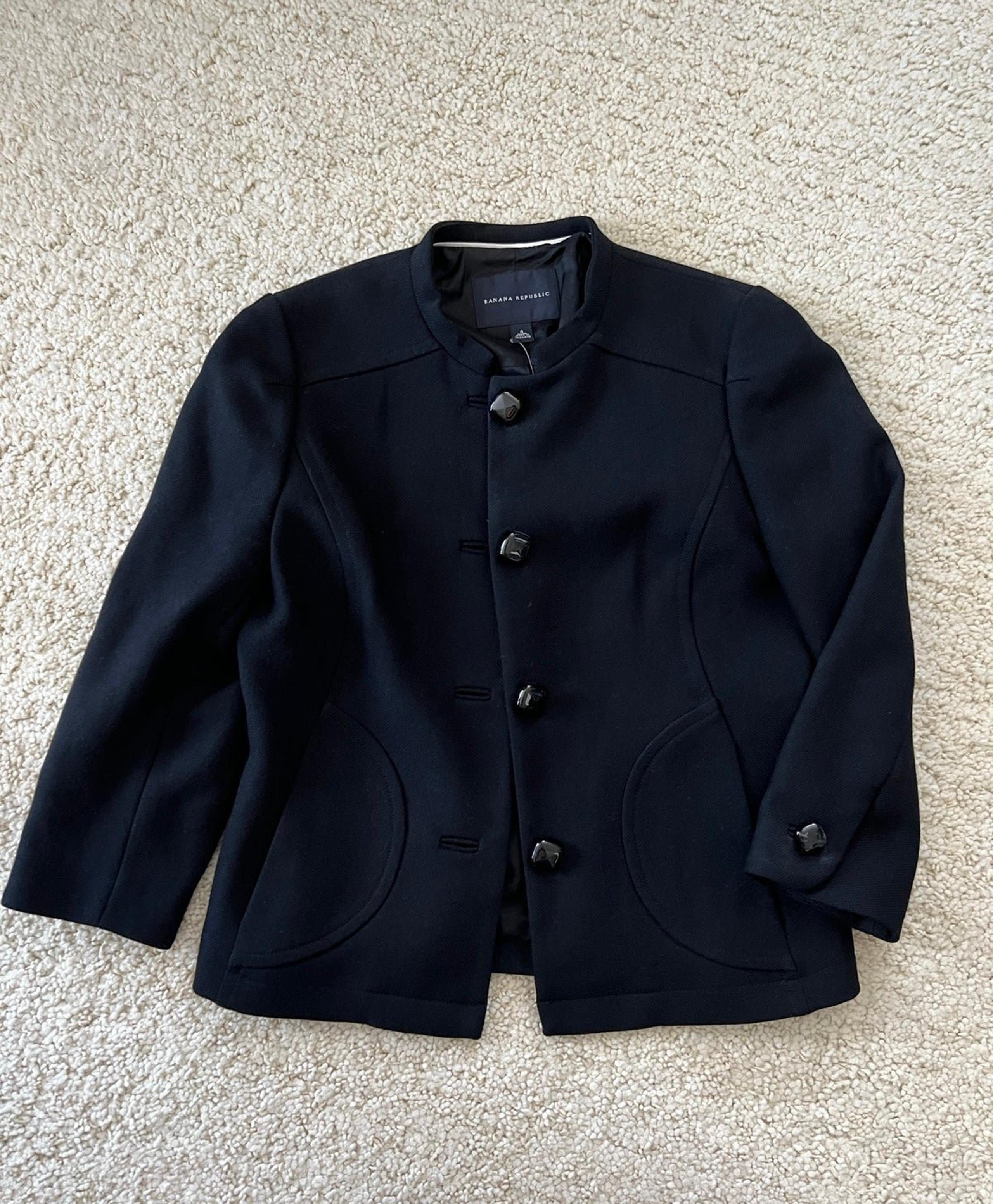 New Banana Republic coat cropped wool jacket mandarin black pockets 4 small