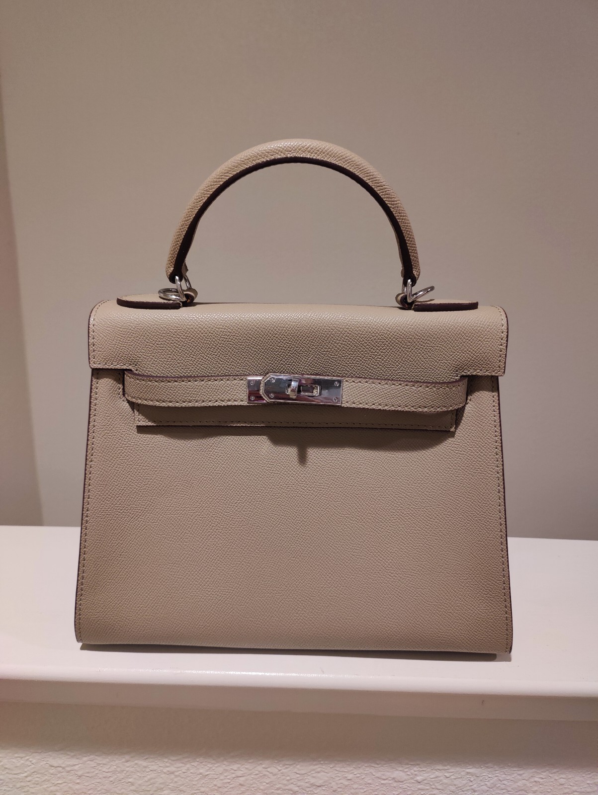 Elegant Gray Leather Top Handle Shoulder Crossbody Bag