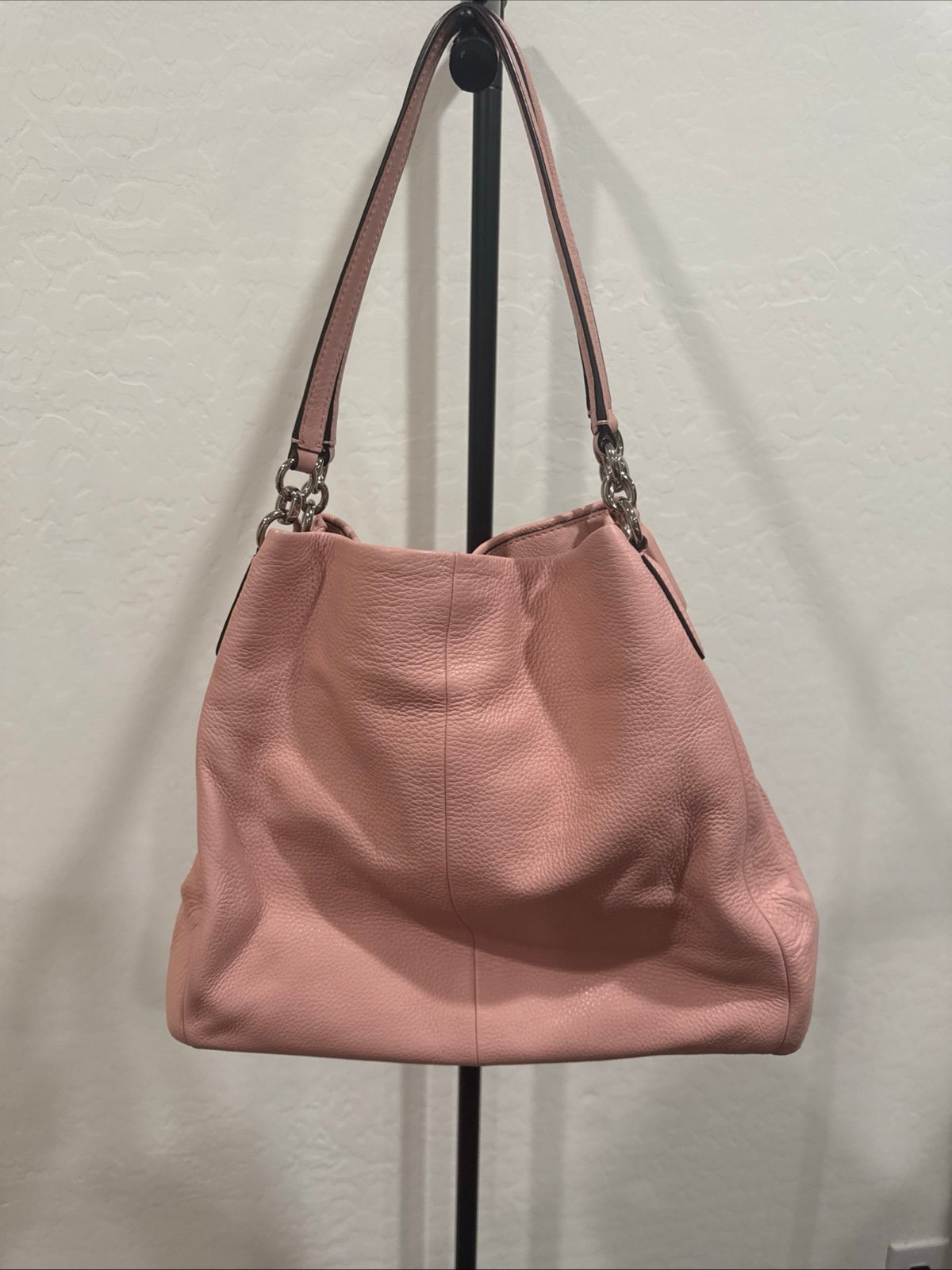 Coach Madison Phoebe Pebbled Pink Genuine Leather Shoulder Tote Hobo Bag Large