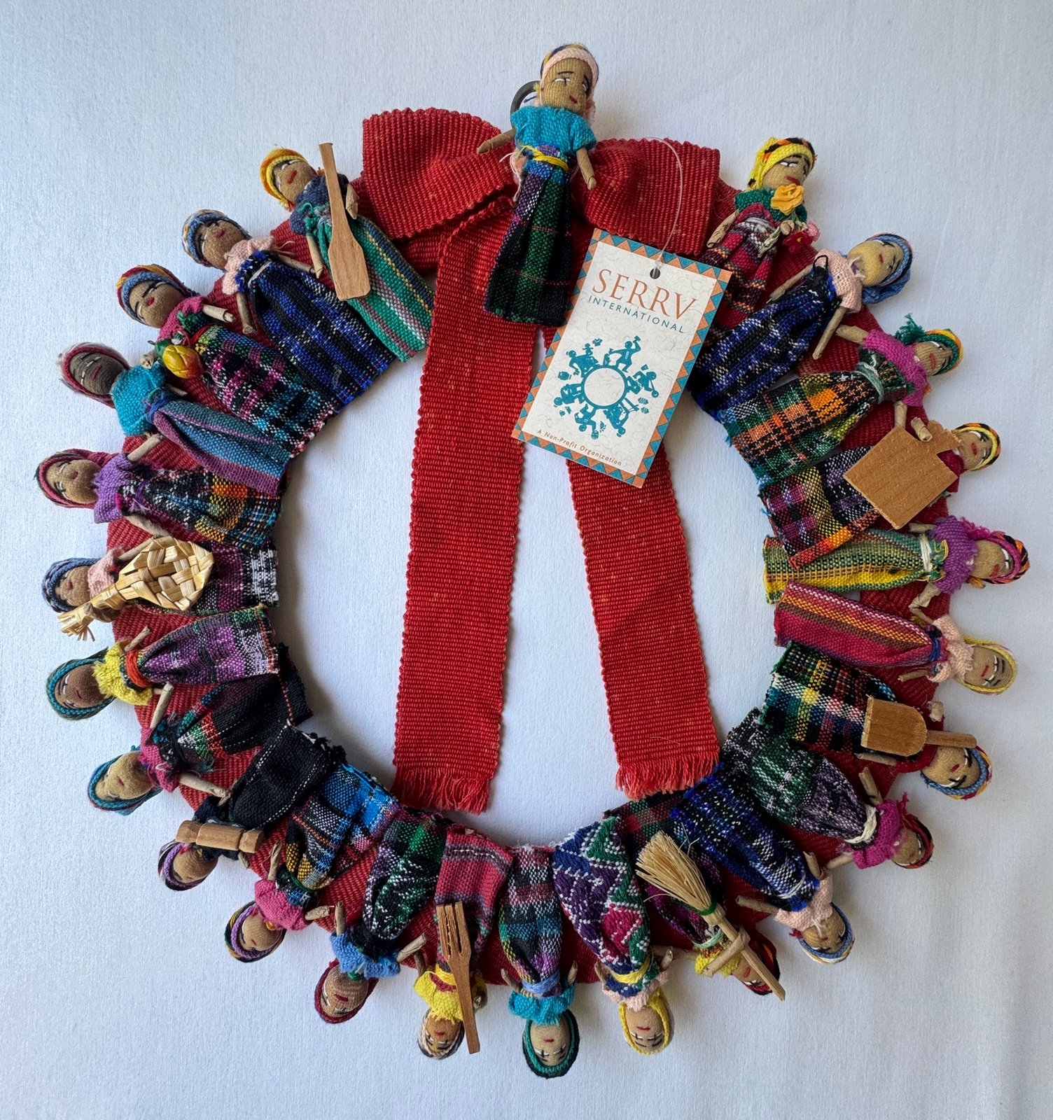 Guatemalan Worry Doll Wreath Handmade Folk Art With Hanging Hook 12”