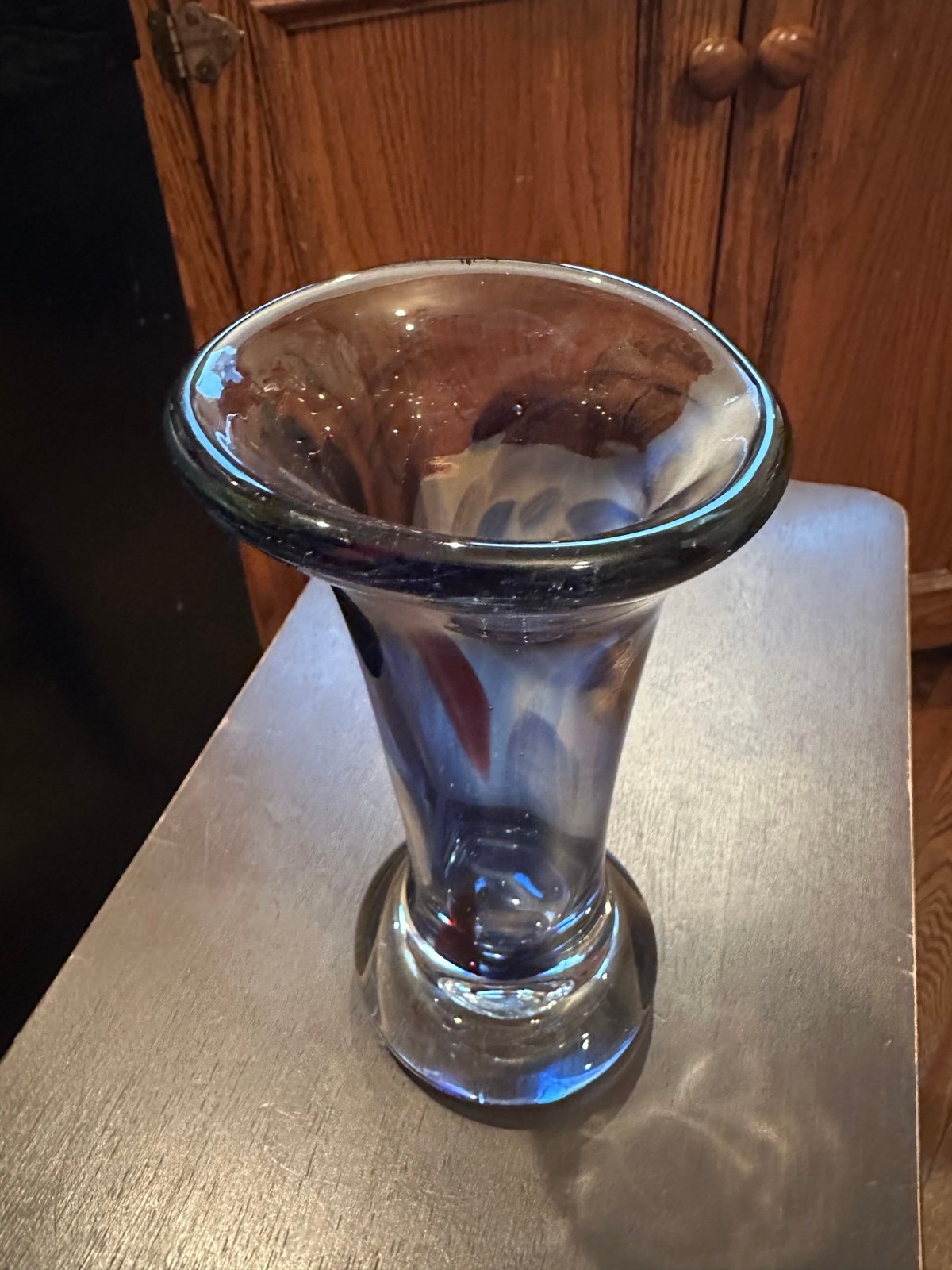 Studio artist signed dated 73 hand blown glass vase