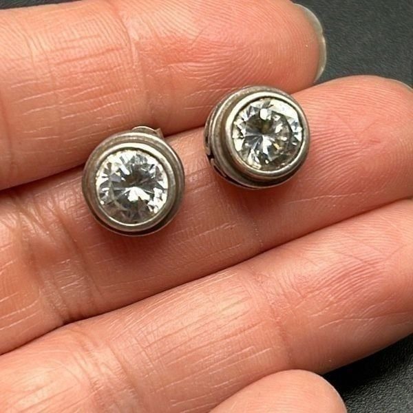 SILPADA P1232 Sterling Silver Scroll Bezel Cubic Zirconia CZ Earrings