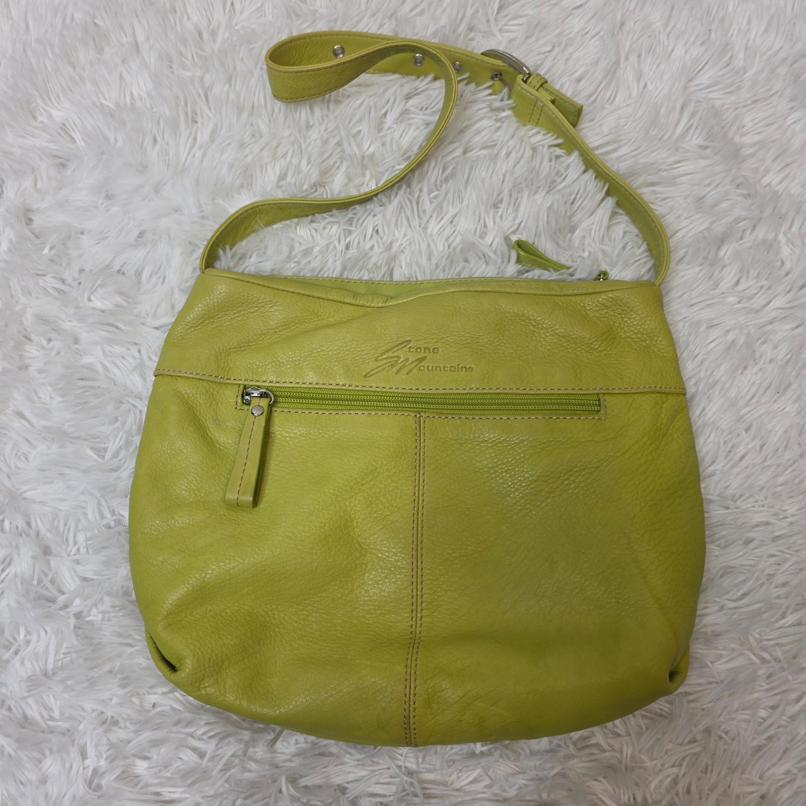 Stone mountain vintage y2k lime green 100% leather crossbody shoulder bag.