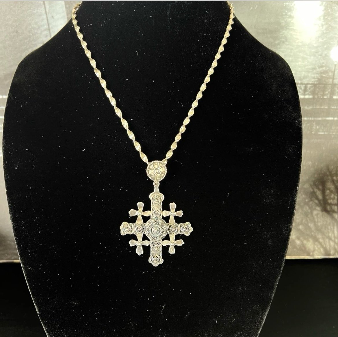 925 Mexico Sterling Silver 3D Bead and Rope Multi Cross Pendant With Necklace