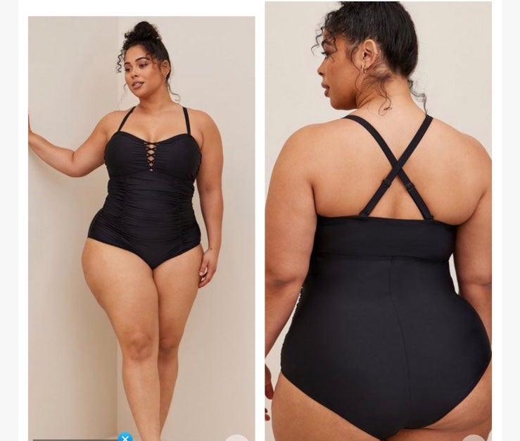 Torrid Black Slim Fix wireless Lattice Front Swimsuit 6X