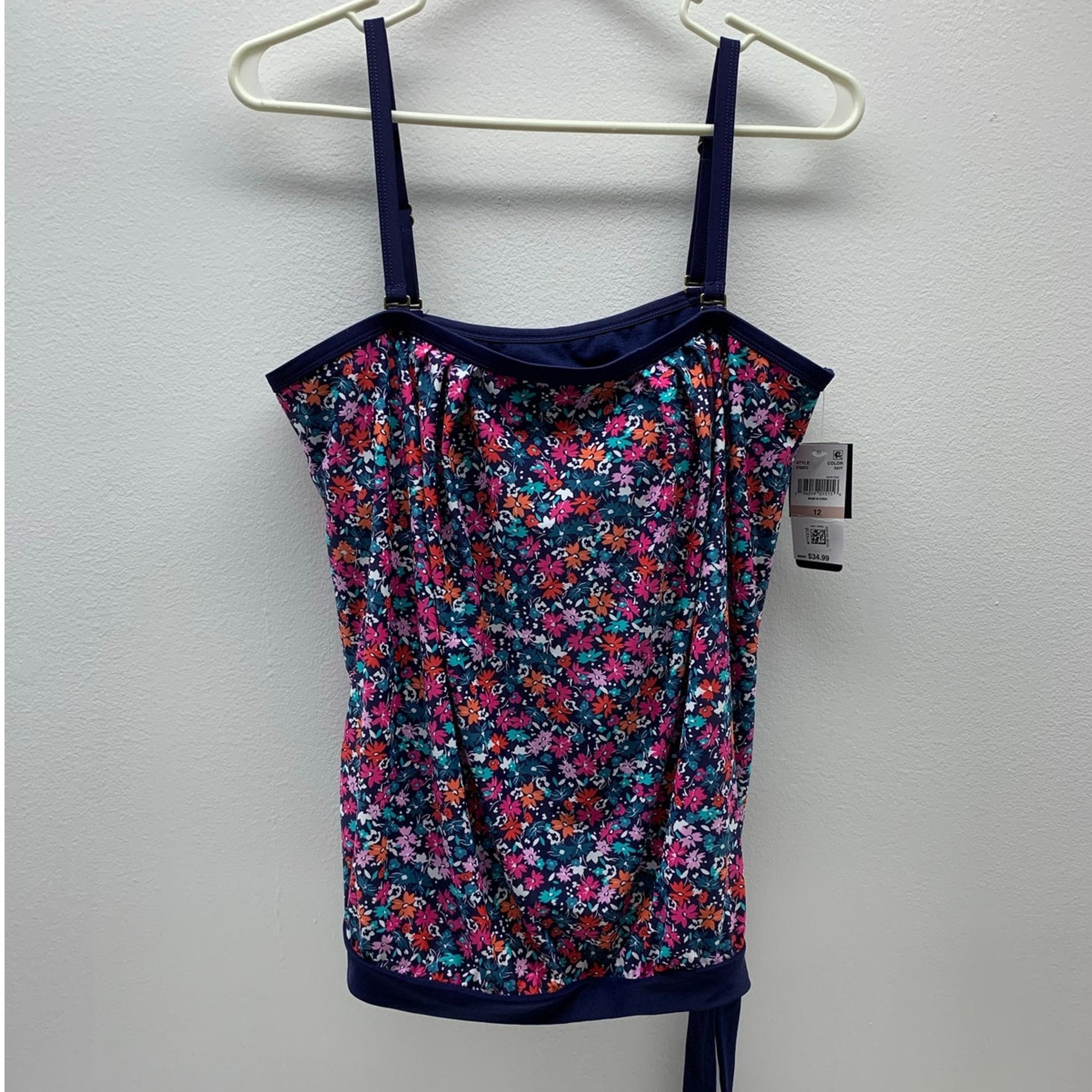 Island Escape Womens 12 Coral Gables Tankini Top Convertible Floral Multicolor