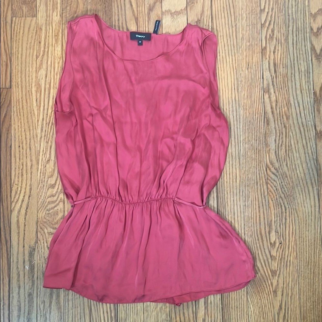 THEORY Tie Back Shirred Silk Sleeveless Top light cranberry size M