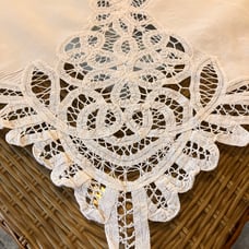 Vintage White Cotton Tablecloth Battenburg Lace Dinner Party Wedding 66 x 102