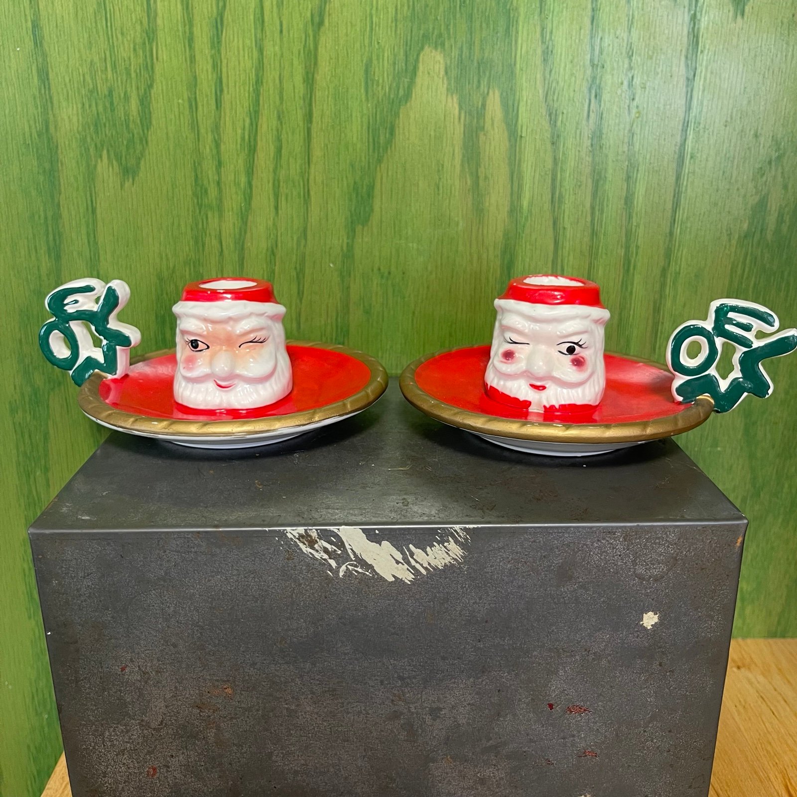 Vintage Christmas Santa Claus NOEL Candle Holders