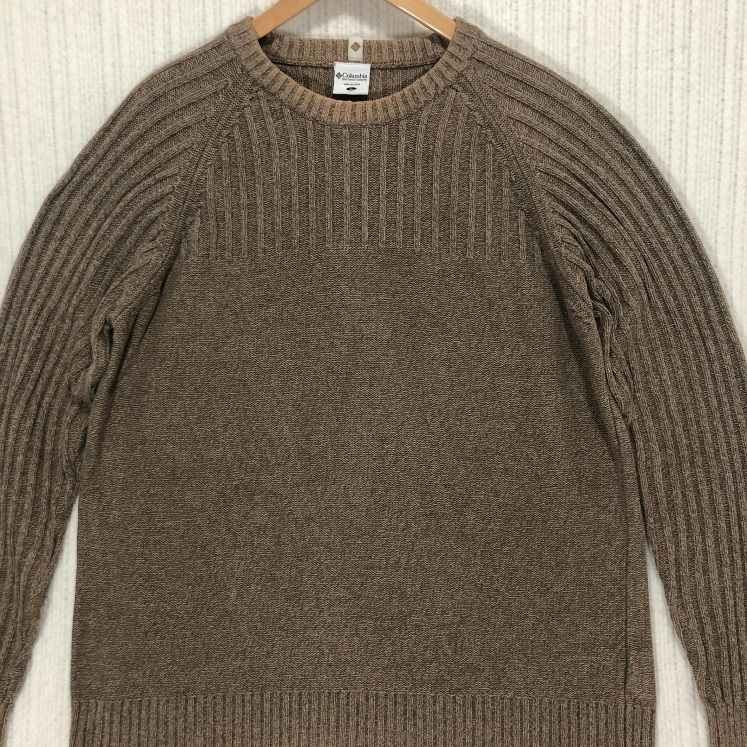 Columbia Cotton Knit Sweater Crew Neck Long Sleeve Casual Brown Mens Large
