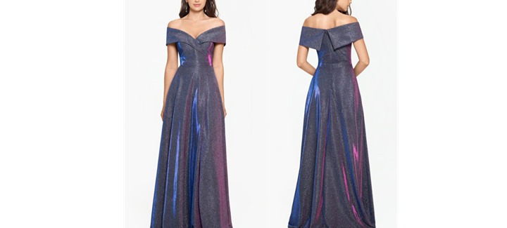 Xscape Womens Willow Off the Shoulder Glitter Knit Maxi Evening Dress 20W