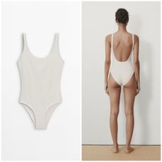 NWT Massimo Dutti Off White One Piece Open Back Swimsuit Size Large