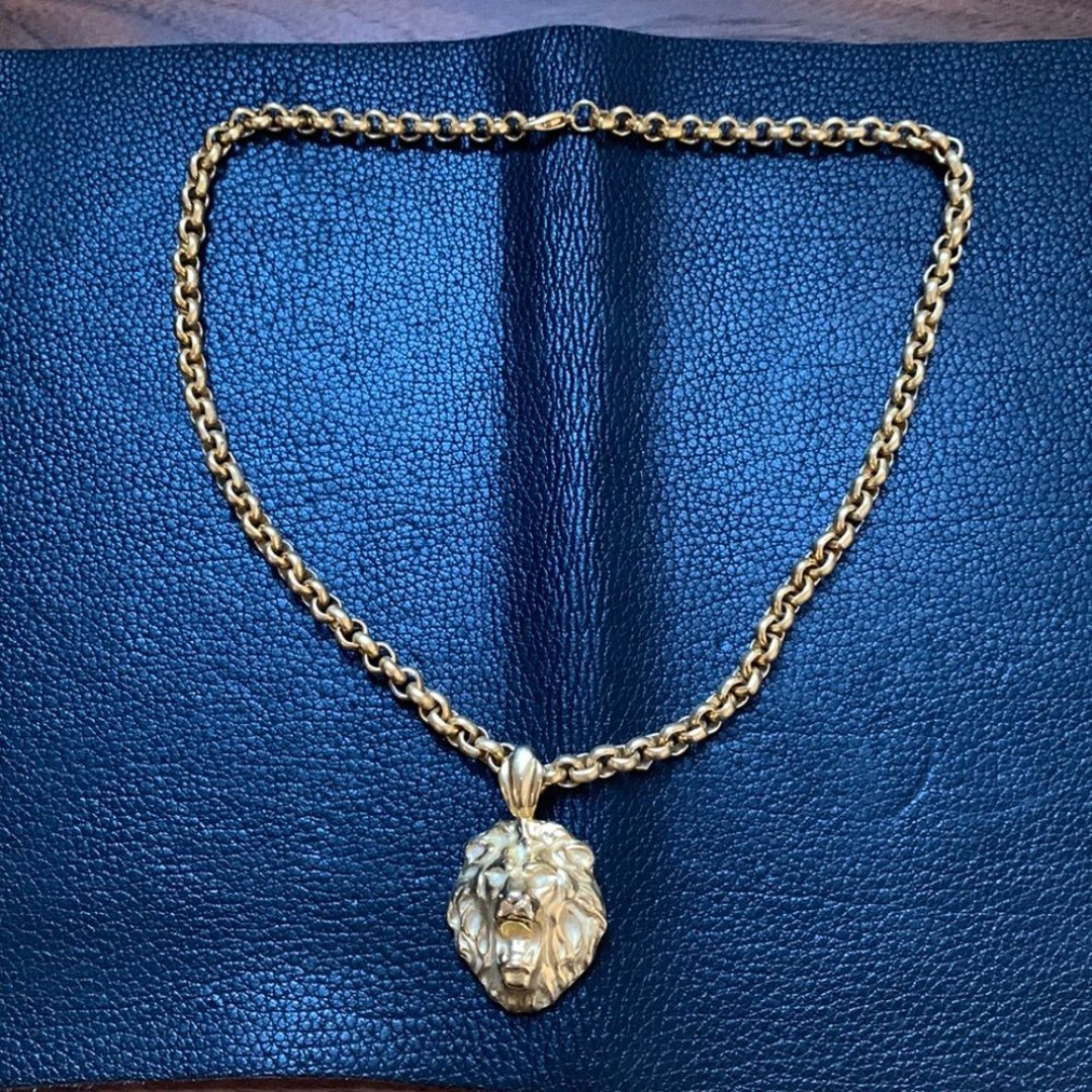 Gold plated chain with lion head medallion