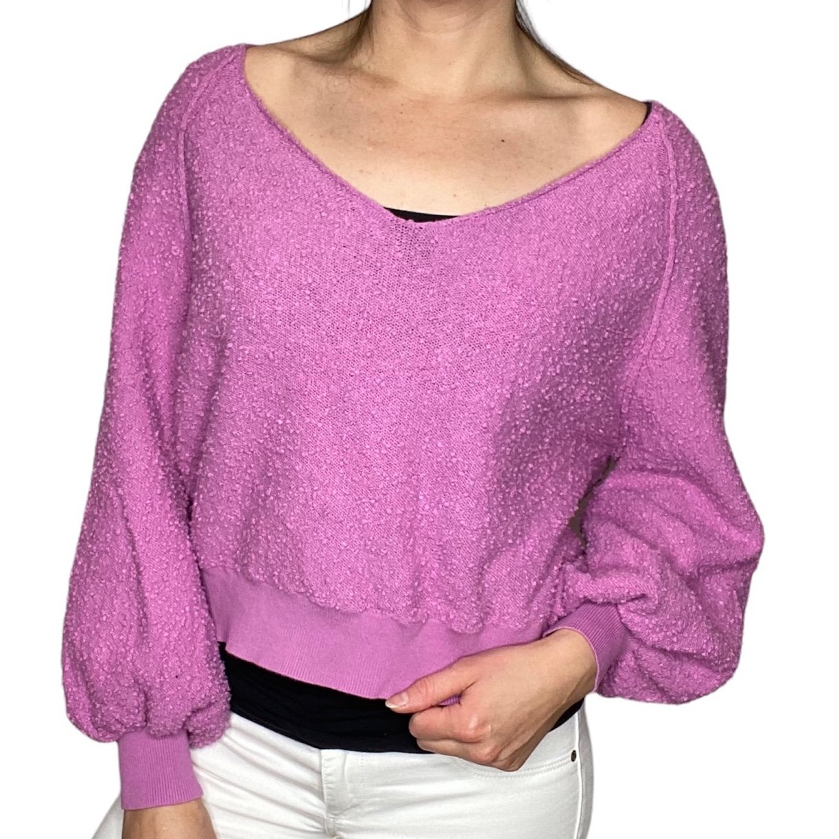 Free People Orchid Found My Friend V-Neck Long Sleeve Sweater S