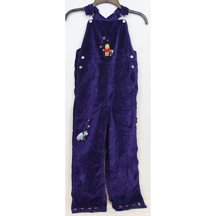 VTG 90s Disney Winnie Pooh Purple Velvet Overalls sz 7/8 NWT Snowflake Velveteen