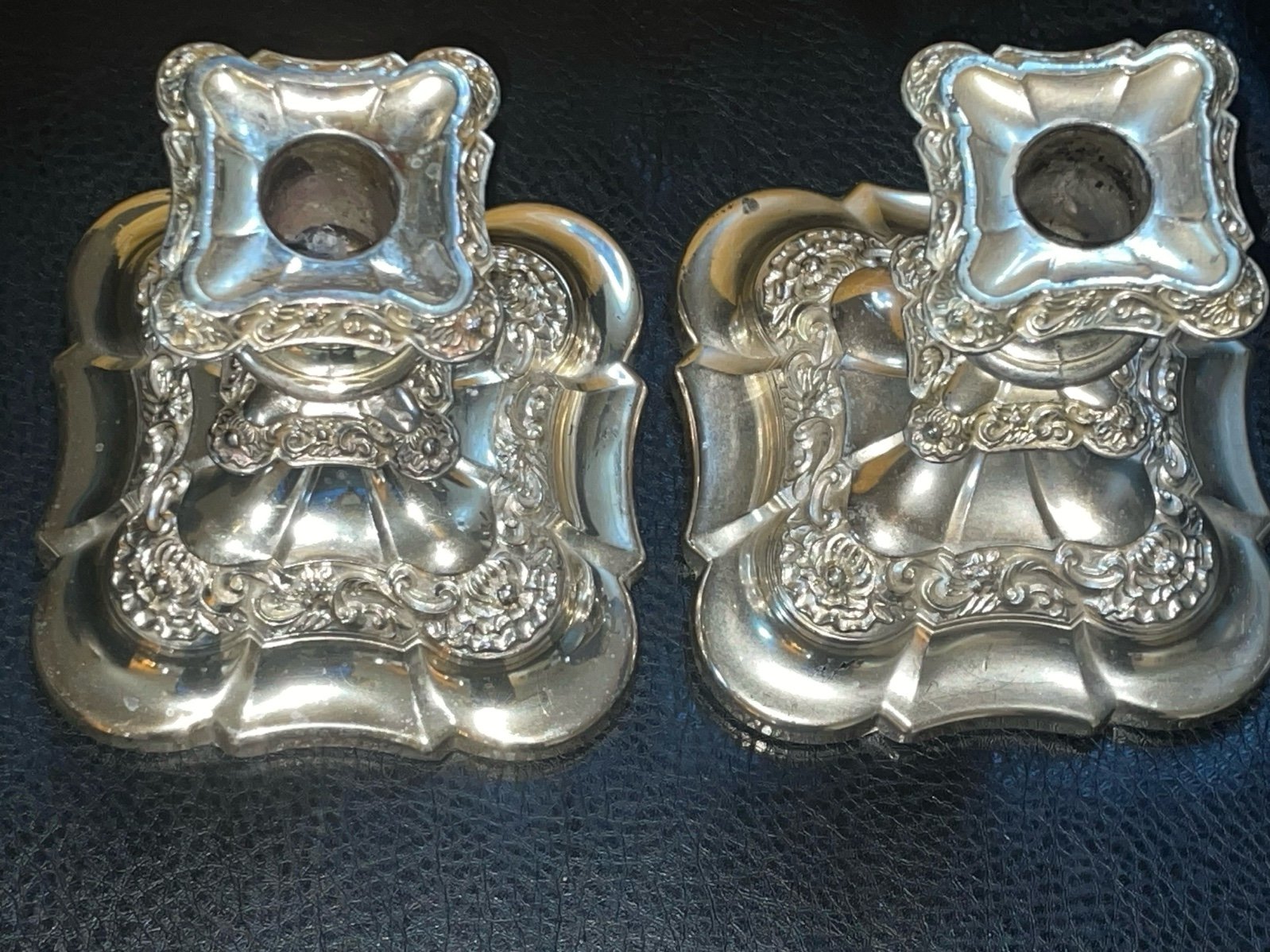 Antique Silver-plate Floral Gilt Candlestick 5 1/4 Tall Made in England