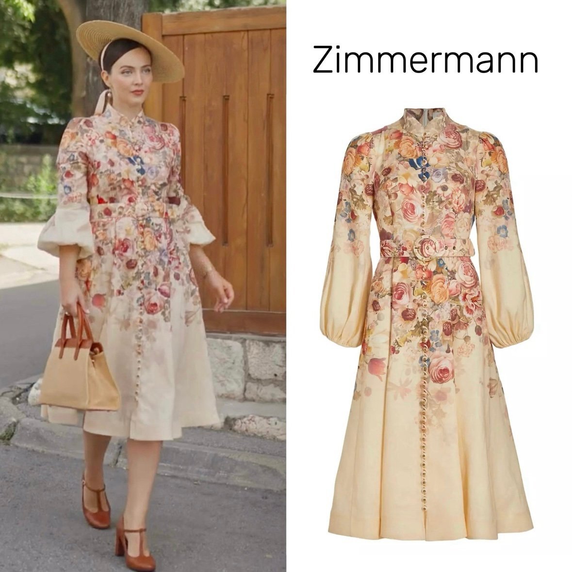 NWT Zimmermann Luminosity Buttoned Morisot Cream Floral Linen Midi Dress AU0 XS