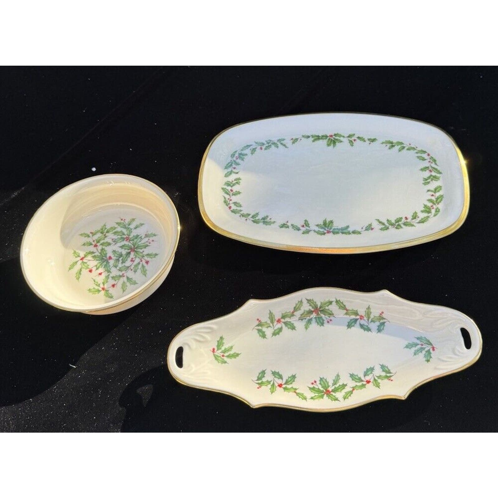 3 Beautiful Lenox Holiday Serving Dishes Vintage Excellent! -S86