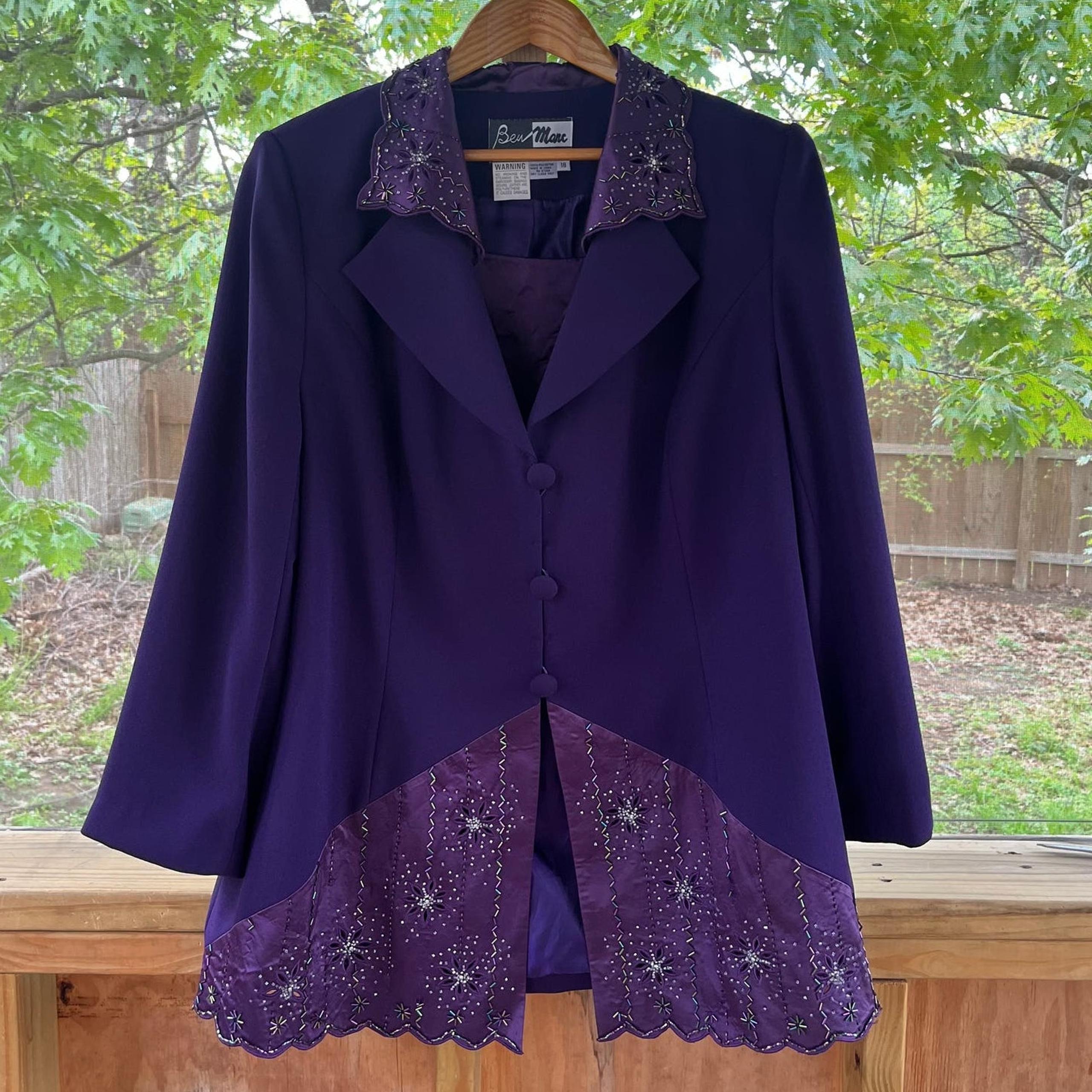 Ben Marc International Women's Vintage Purple Beaded Formal Jacket Size 18