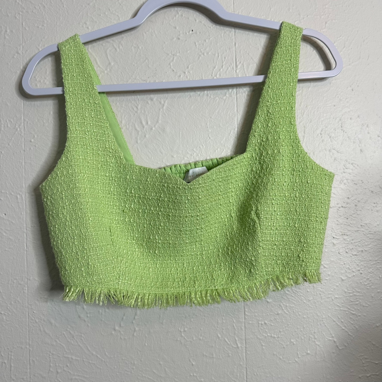 House of Hallow 1960 Lime Green Fringe Crop Tank Top Blouse NWOT Size Medium