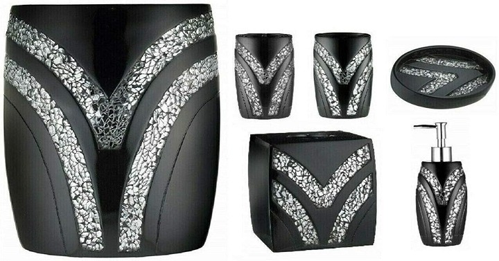 Popular Bath Sinatra Black Basket Tissue Cup Soap Dish Toothbrush Lotion