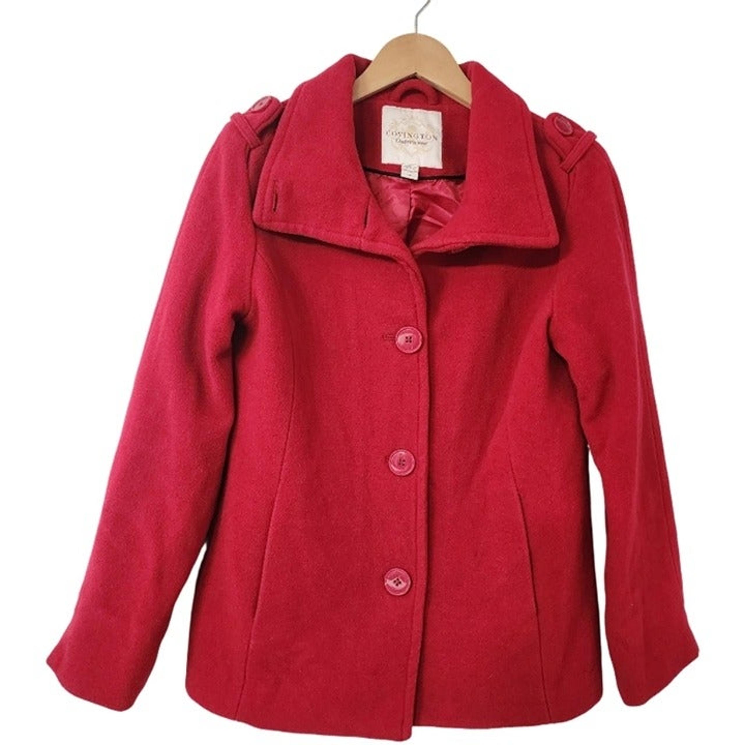 Covington Outerwear Red Wool Blend Button Pea Coat Women's M