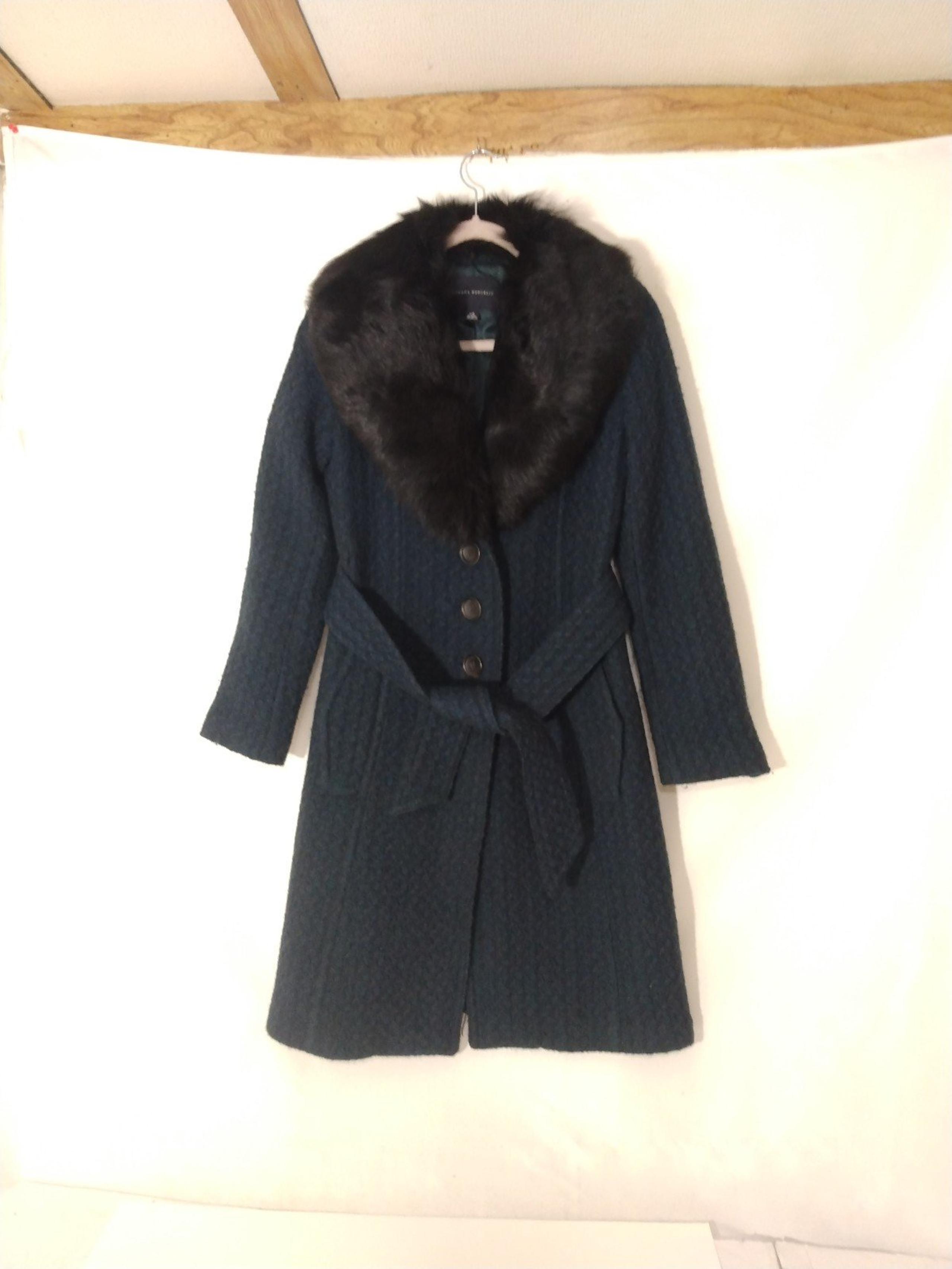 Womens Vintage Banana Republic Blue Wool Trench Coat W/ Shearling Lamb Collar XS