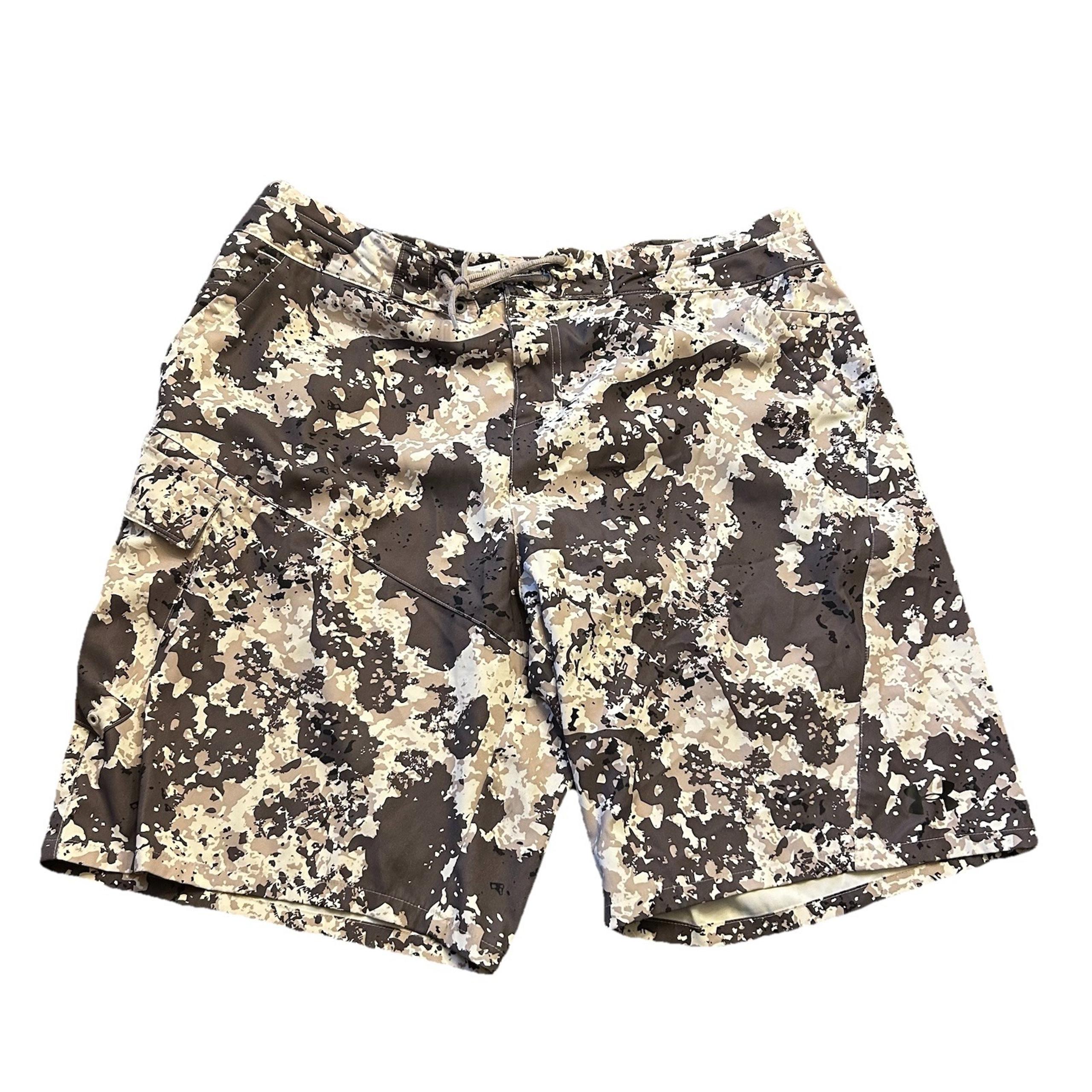 Under Armour Mens Board Swim Shorts Camo Size 38 White Grey Pockets 1235466