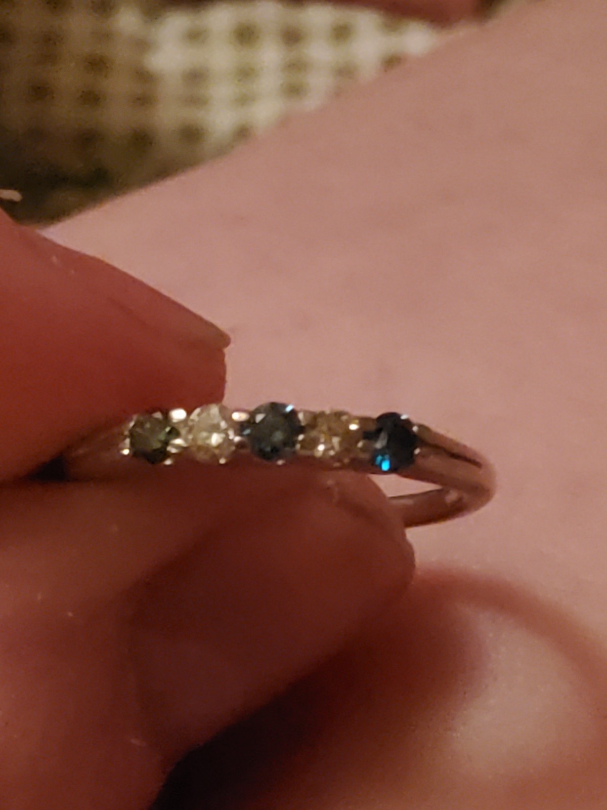 14k white gold blue and white diamond ring size 5