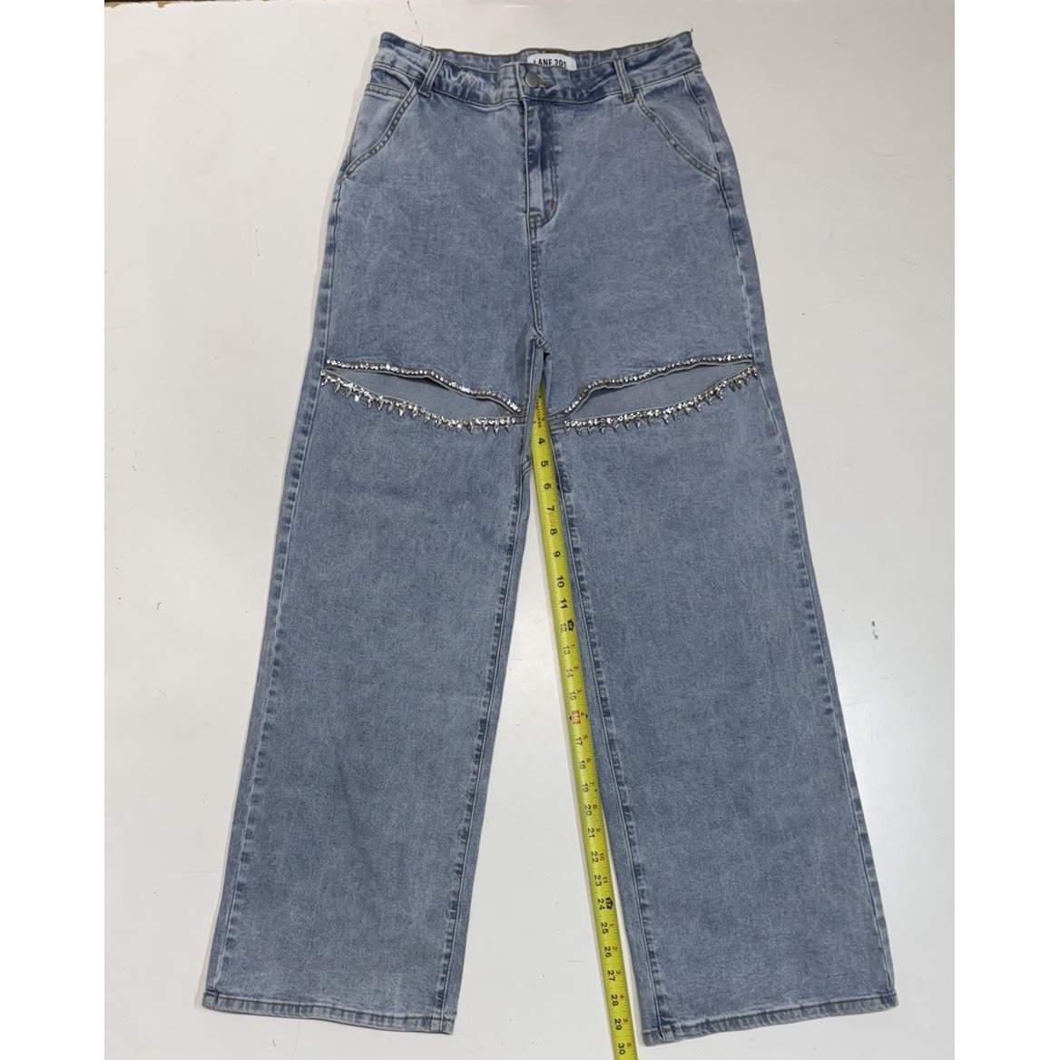 Lane 201 Ballerini Jeans Rhinestone Embellished Wide Leg High Rise Women's 28
