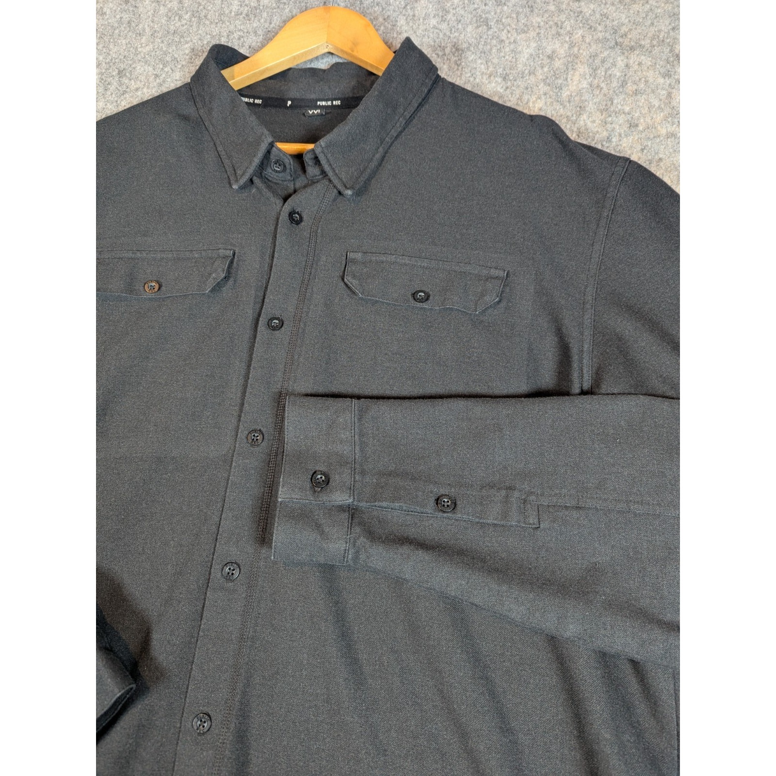 Public Rec Shirt Mens XXL Black Cotton Blend Stretch Thermal Button Down 118