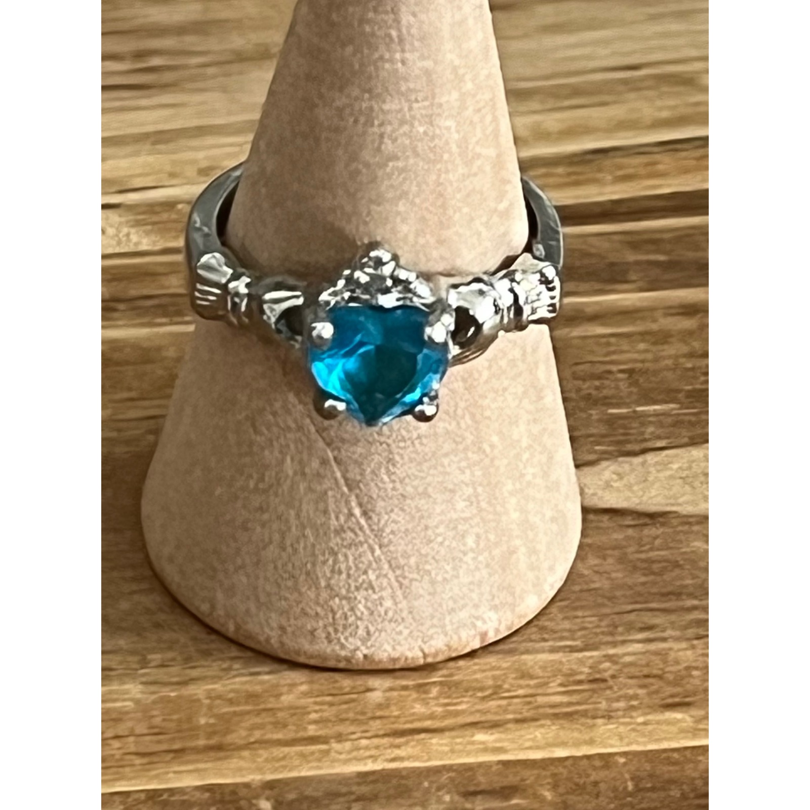Claddagh Ring Blue Heart Aquamarine Topaz Set In Sterling Silver Irish Love Ring