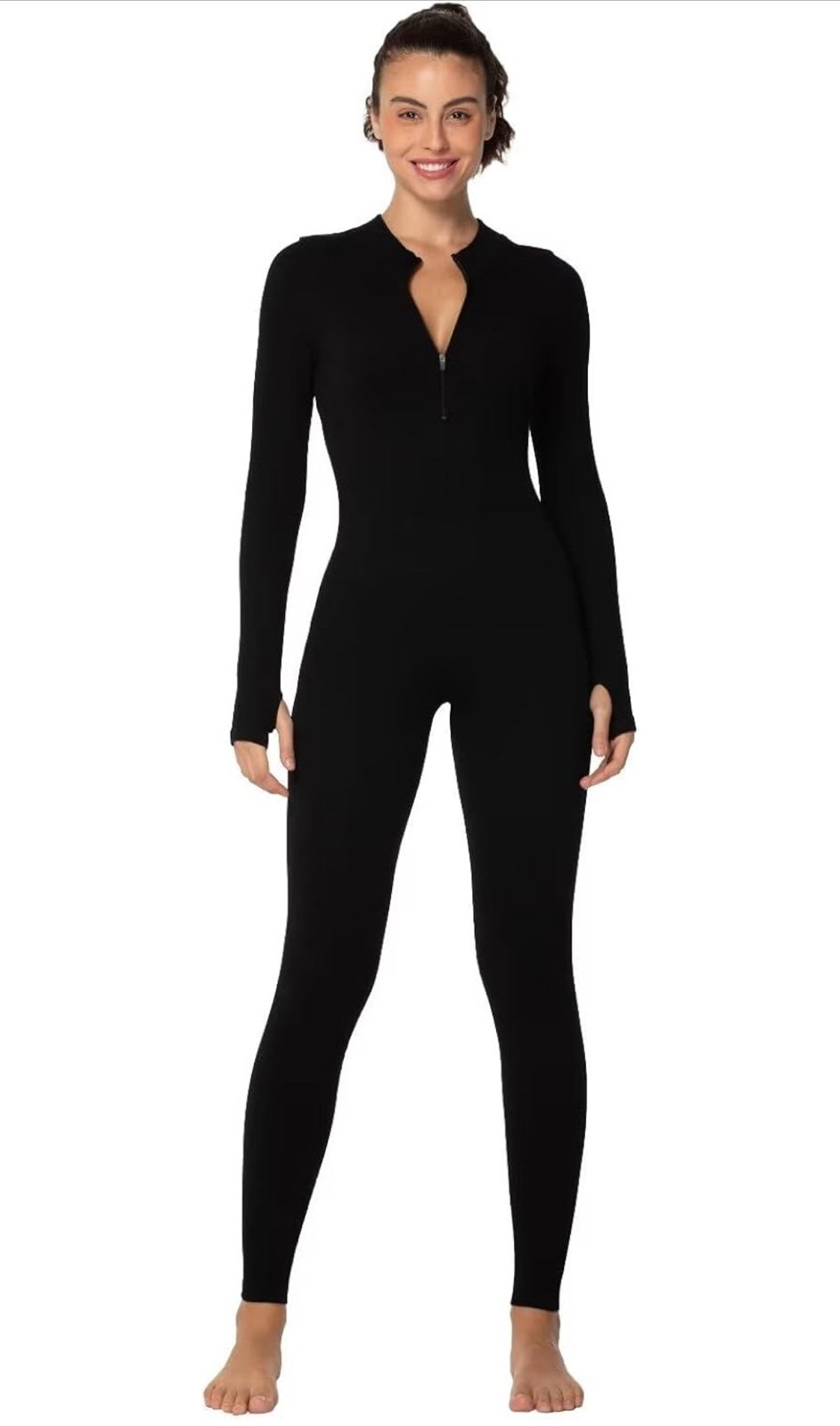 Sunzel Long Sleeve Jumpsuits for Women, Ribbed One Piece Casual Yoga Workout Zip
