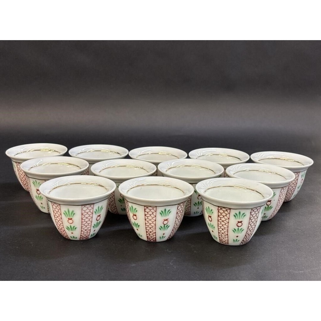 Vintage 12pc Chinese Hand Painted Floral Saki/Tea Cups Home Drinkware Deco Used