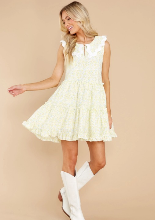 Delicate Gardens Yellow Floral Print Dress