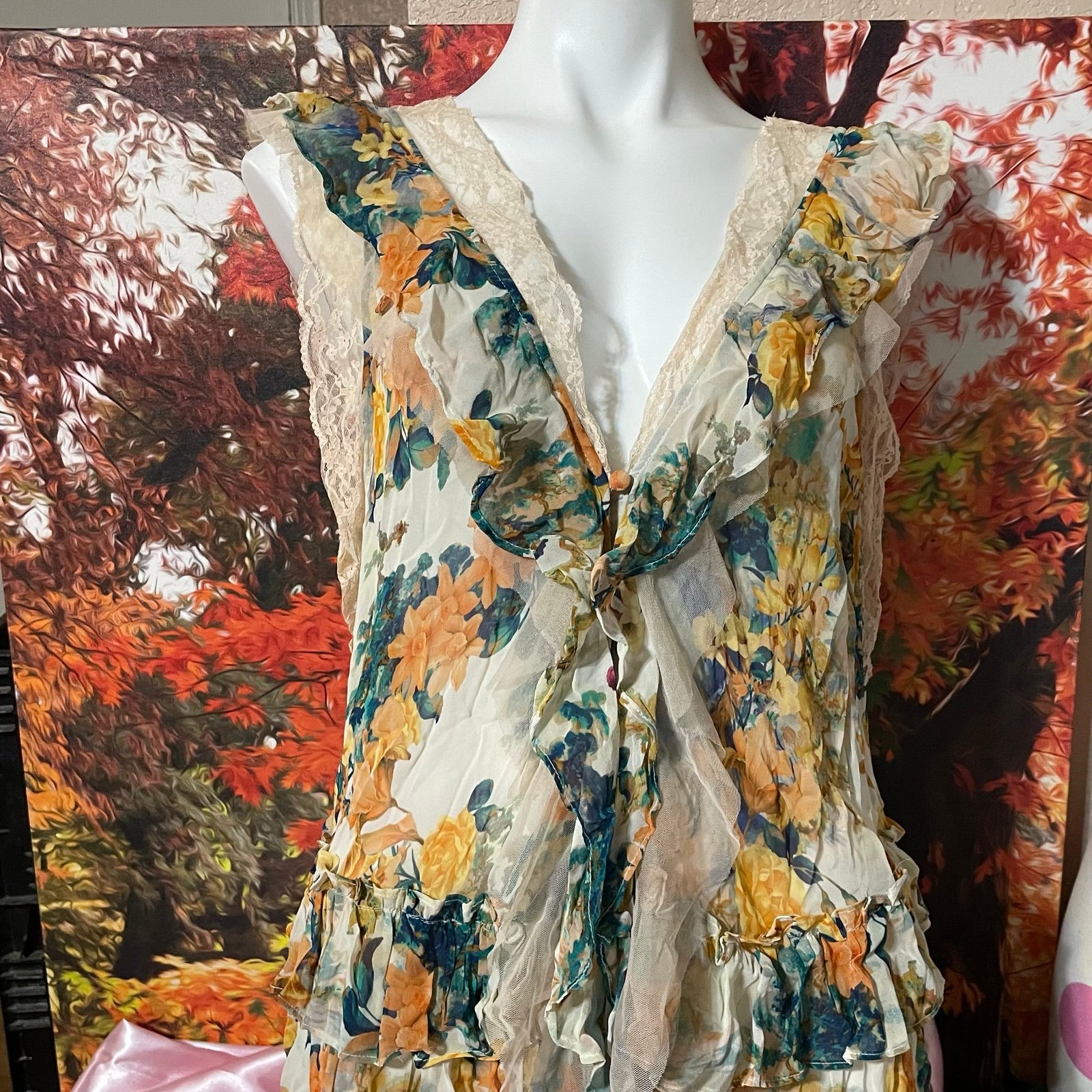 NWT Anthropologie Floral Blouse Sz L