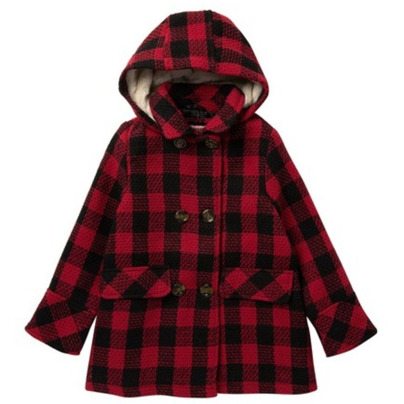 Urban Republic Double Breasted Plaid Coat Faux Fur Lined Size Small