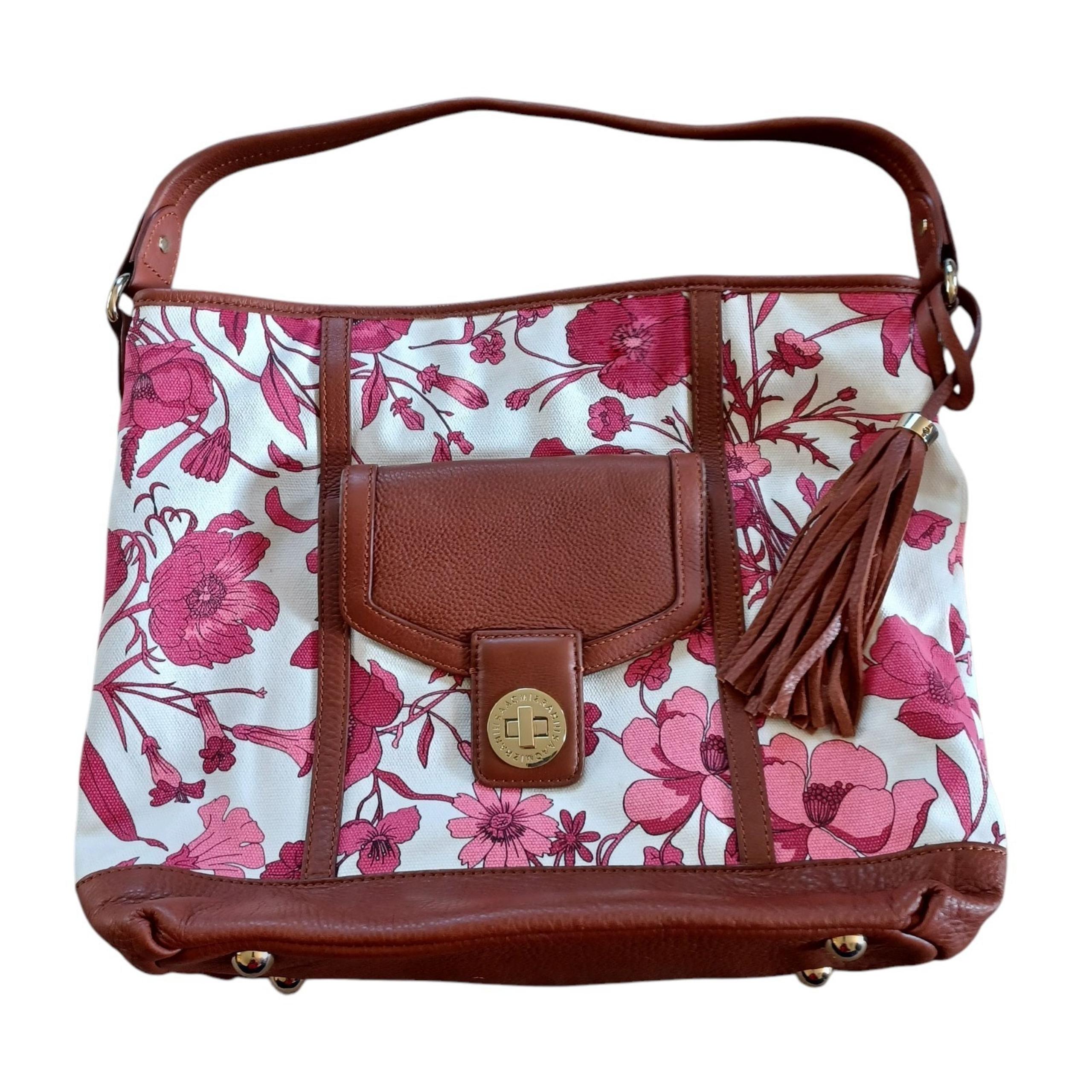 Isaac Mizrahi Pink Floral Leather Tassle Shoulder Bag