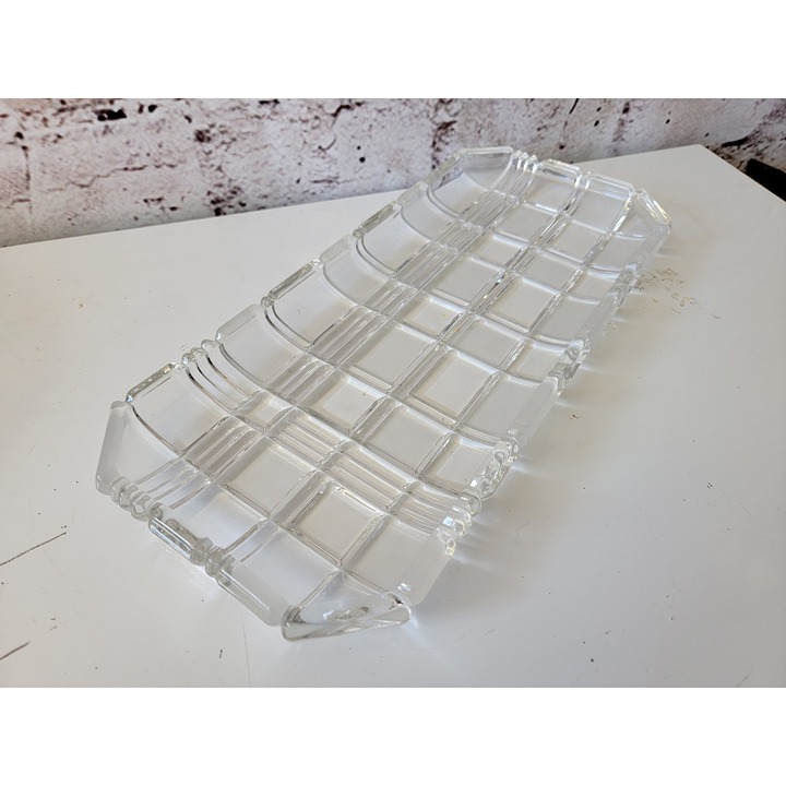 Vintage Brilliant Cut Crystal Glass Abstract Serving Tray