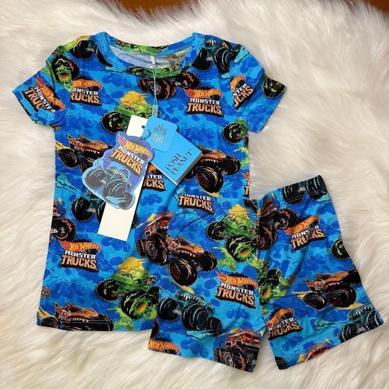 Posh Peanut Hot Wheels Monster Trucks short sleeve pajama baby toddler 2T