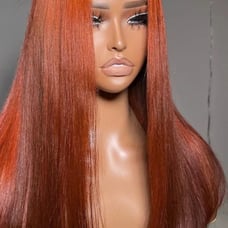 13x4 LACE FRONT HUMAN HAIR WIG 150 DENSITY GINGER/ORANGE 14INCH