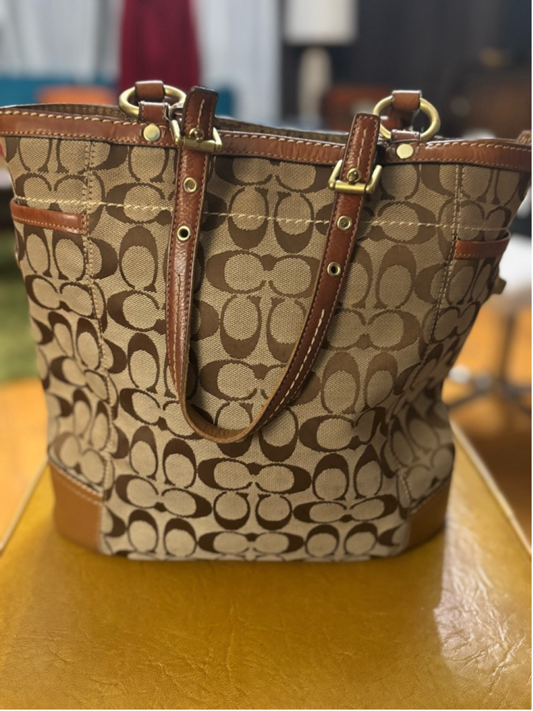 Coach Beige & Brown Signature Canvas Tote Bag
