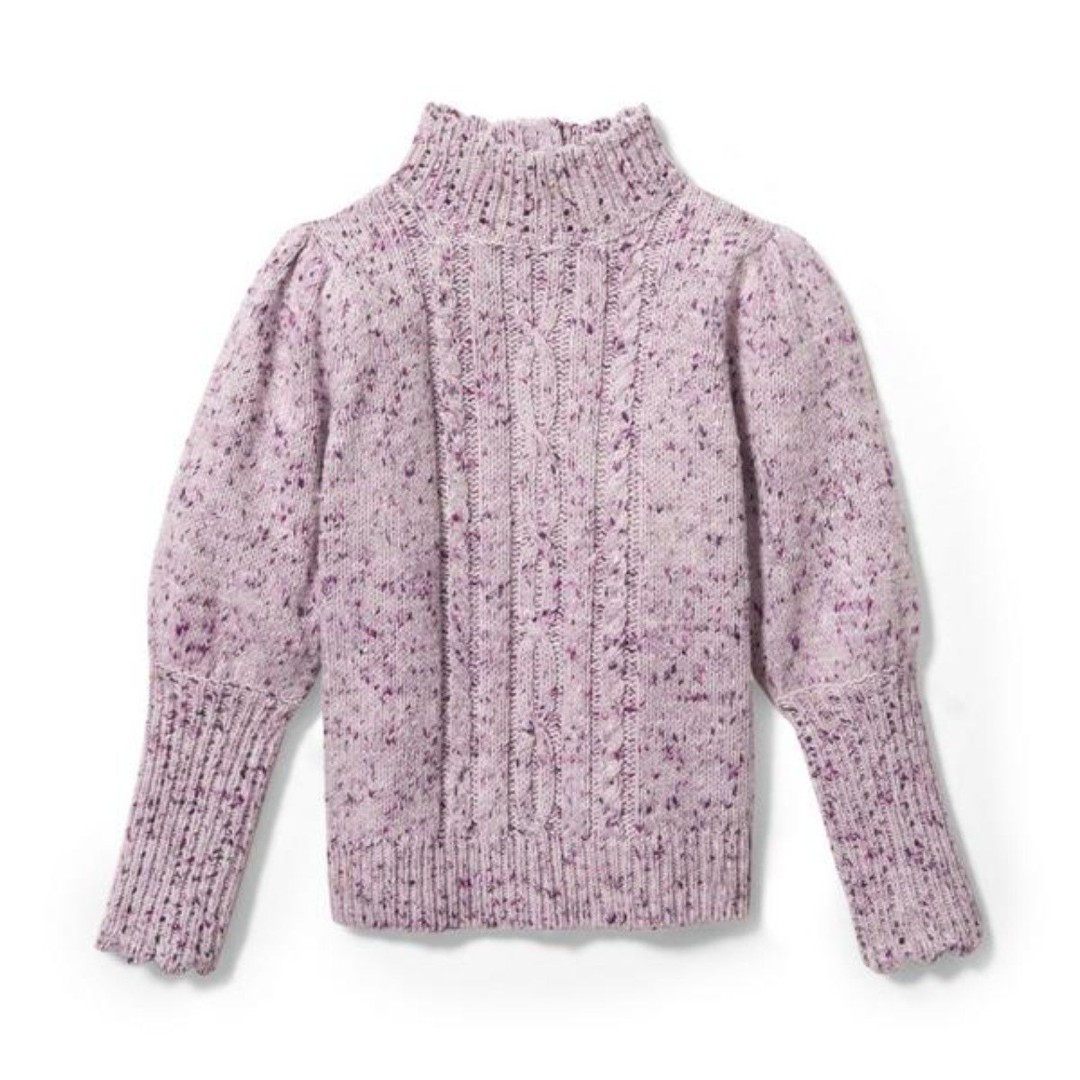 Janie and Jack Girls Speckled Cable Knit Sweater, Orchid Speckled, Size 6
